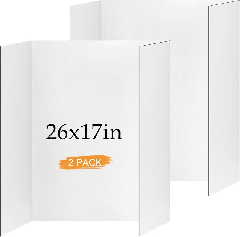 Xnewtwo 2 Pack Small Trifold Poster Board 26" x 17", White Corrugated Project Boards for Science Fairs, School Projects and Event Displays - Image 1